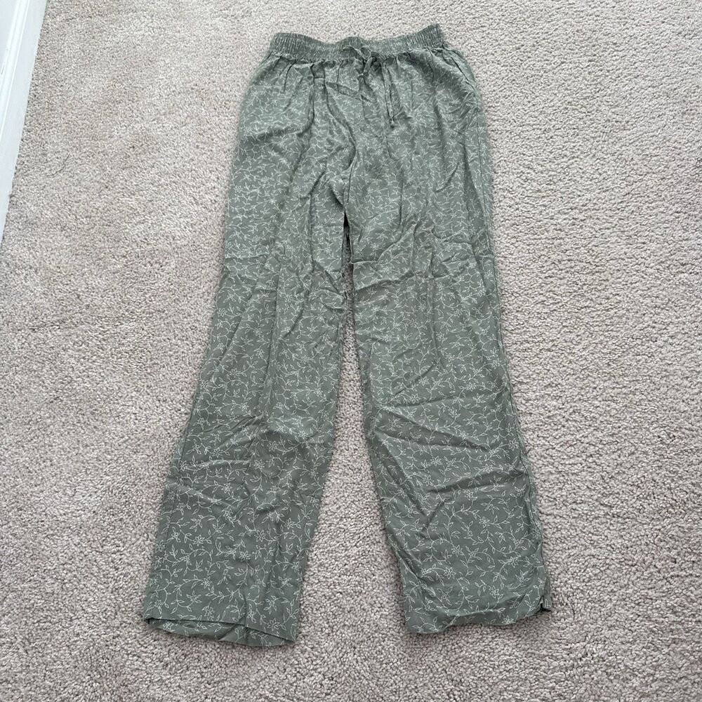 Alfred Dunner Green Floral Straight Leg Drawstring Pants Lounge Summer Sz 12